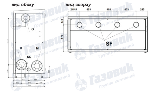 Присоединительные размеры Riello CONDEXA PRO 3 